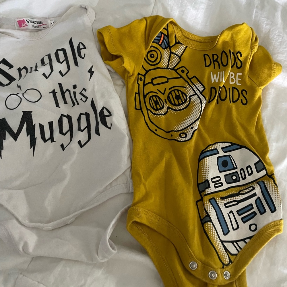 Onesies!  Star Wars!  Droids will be droids 12 months